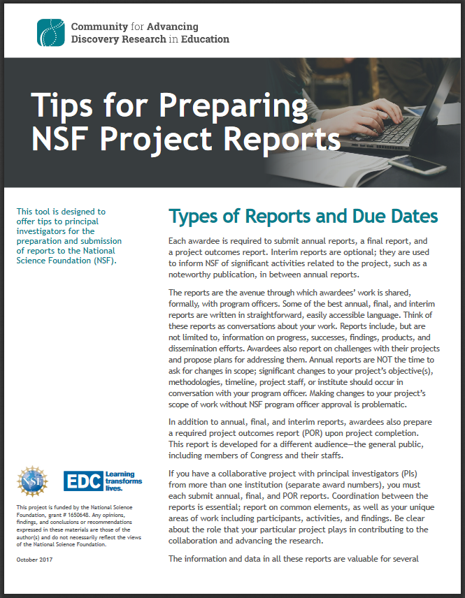 NSF Project Reports Tips