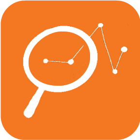 Research Toolkit Icon: White magnifying glass on orange background.