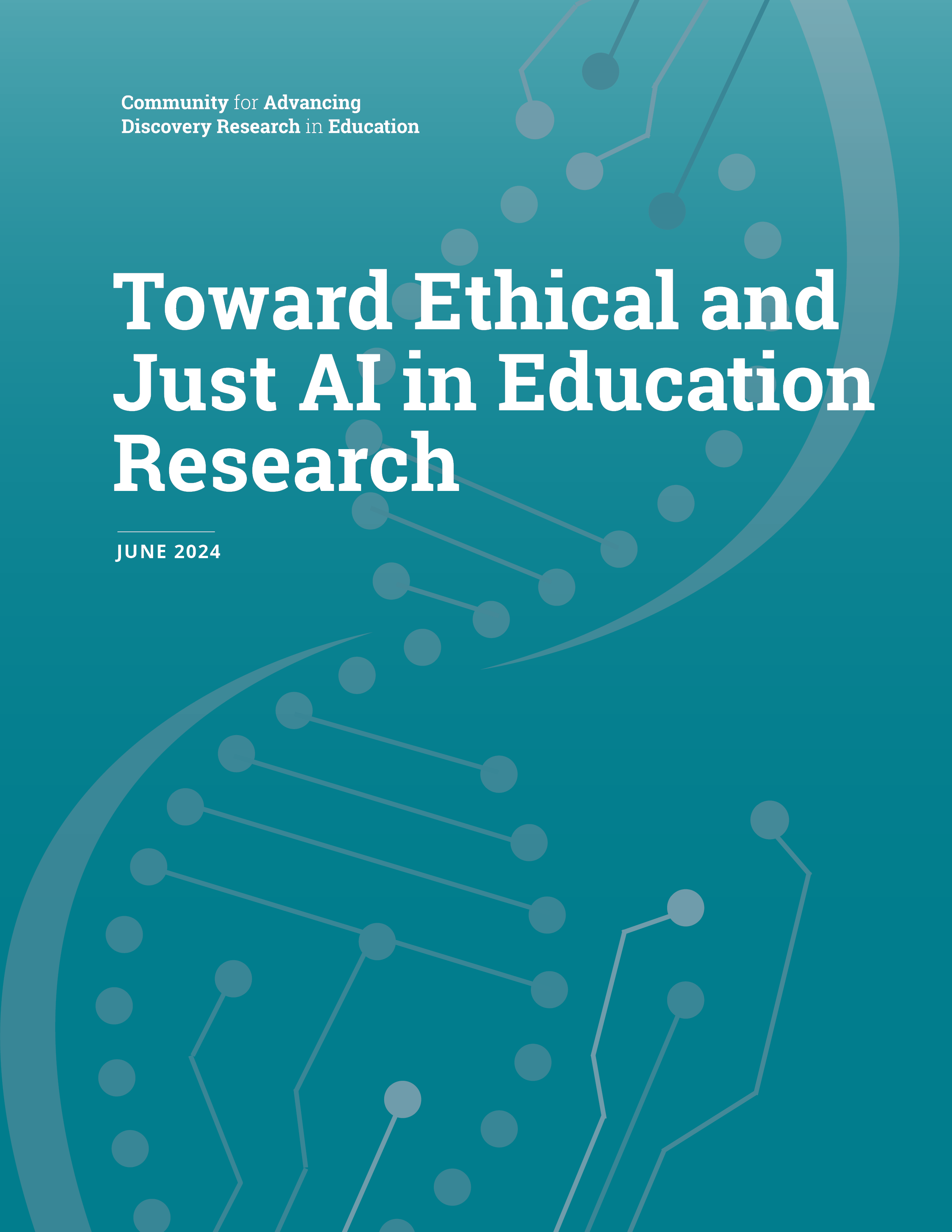 Front cover of the Toward Ethical and Just AI in Education Research Brief. Includes a stylized CADRE logo.