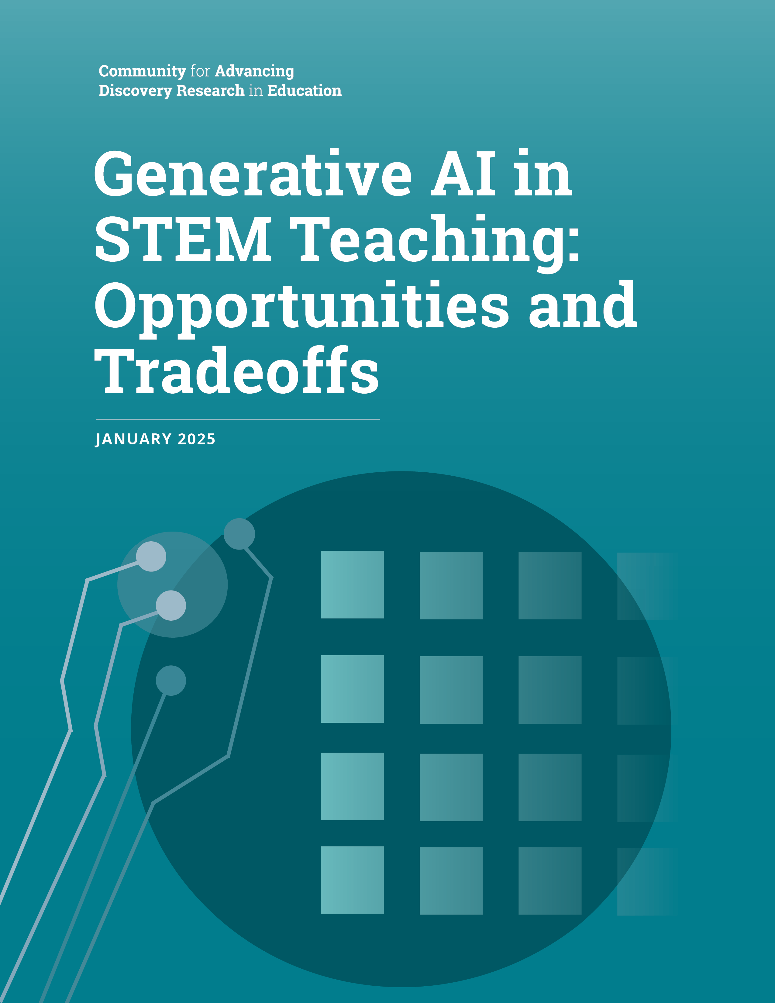 The cover of the brief, Generative AI in STEM Teaching: Opportunities and Tradeoffs