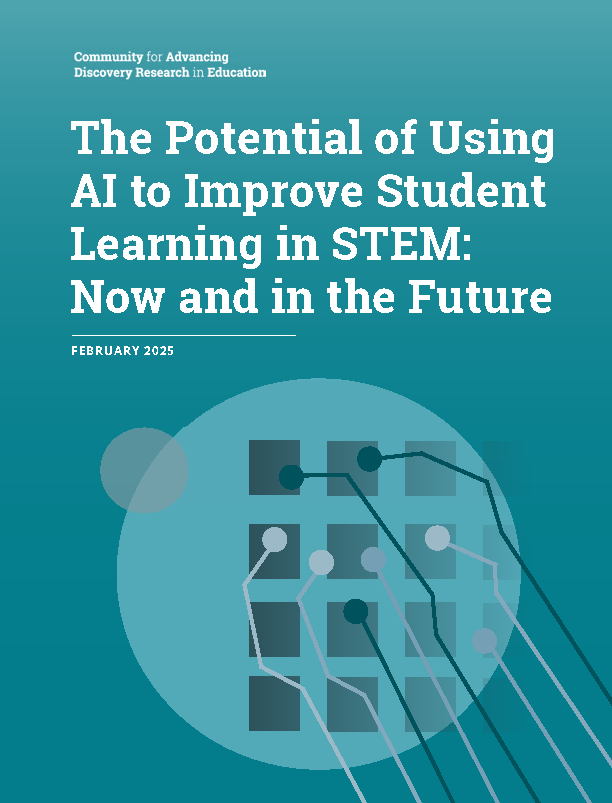 The cover of the brief, The Potential of Using AI to Improve Student Learning in STEM: Now and in the Future