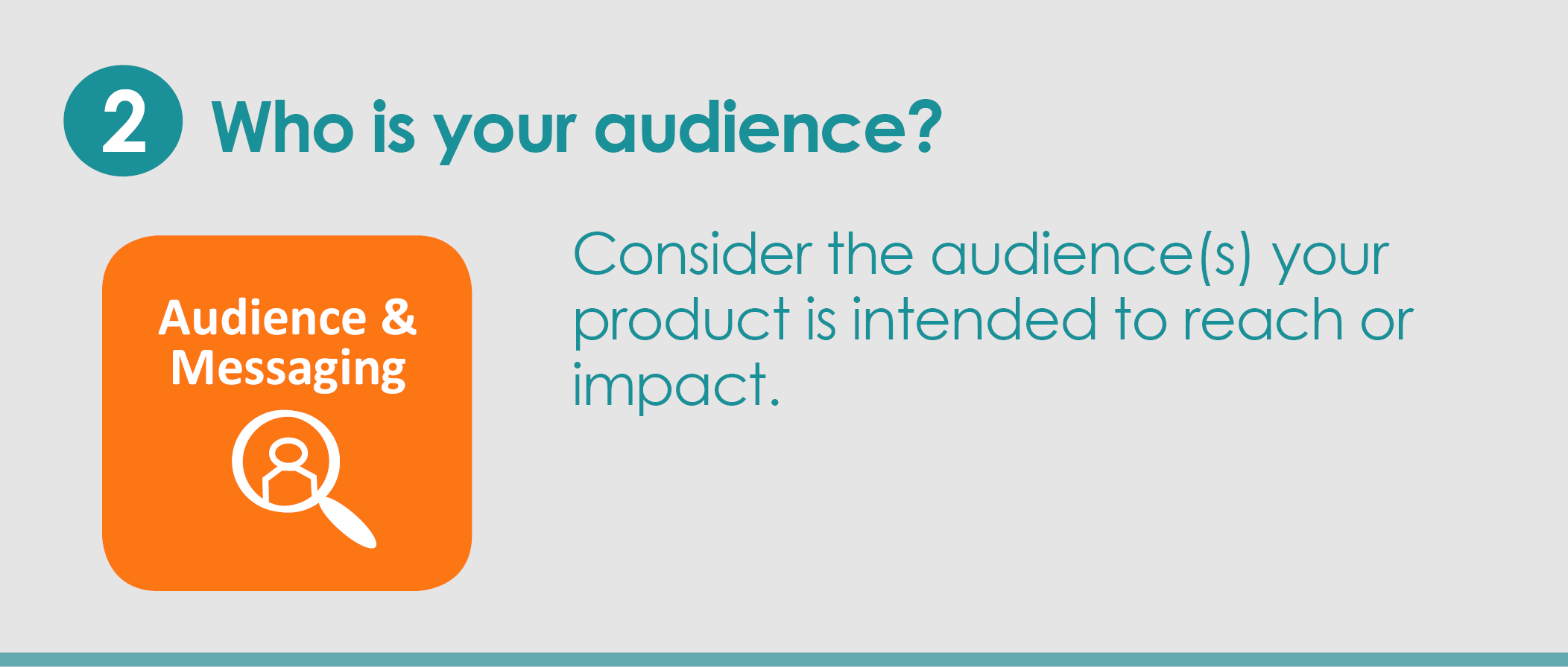 Step 2: Who is your audience? Consider the audience(s) your product is intended to reach or impact. 